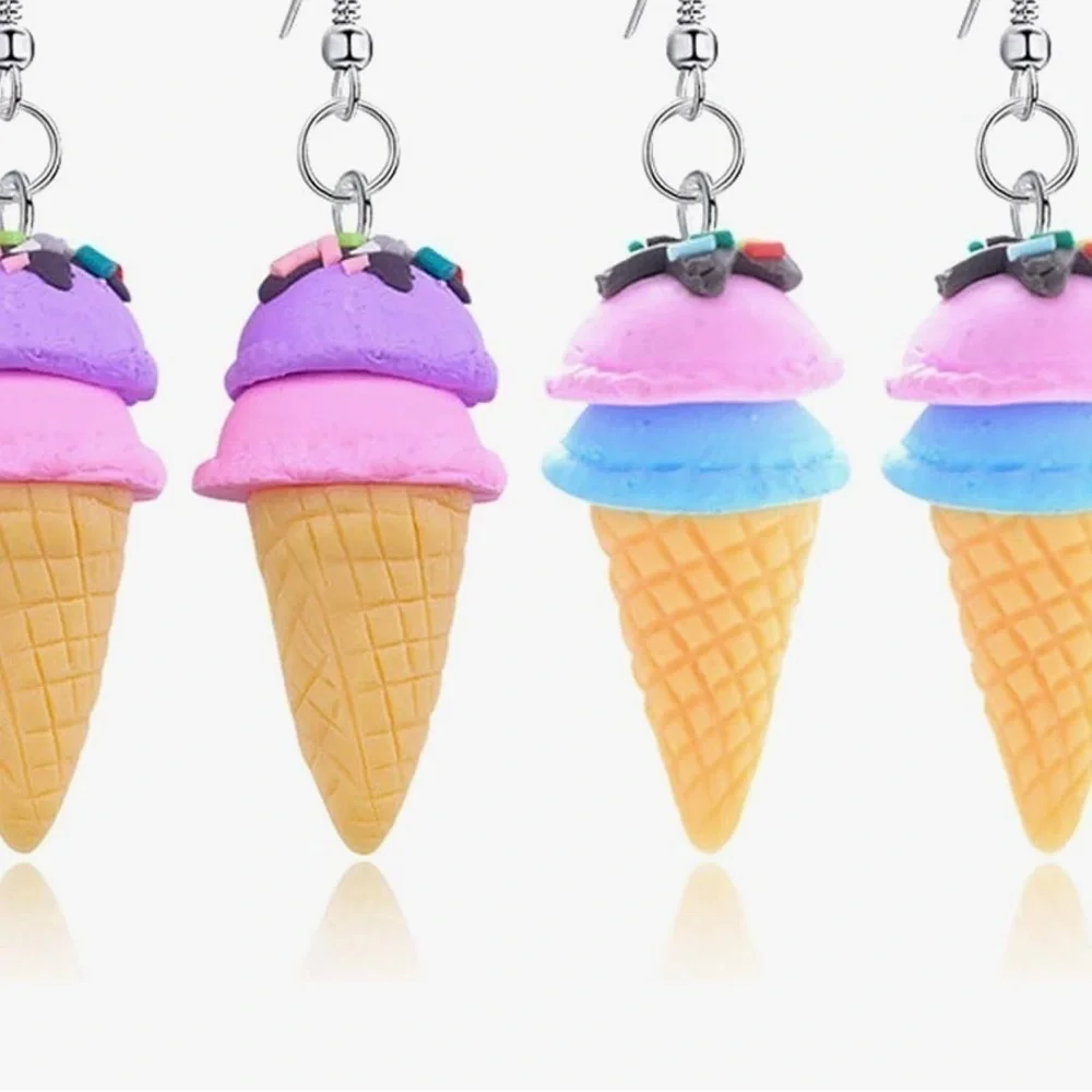 2 pair 3D Soft Clay Ice Cream Dangle Drop Earrings Set for Women Girls jewelry